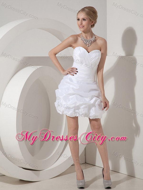 White Column Short Taffeta Ruches Clasp Handle Party Dress