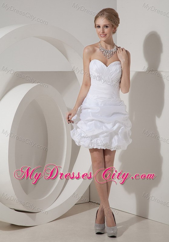 White Column Short Taffeta Ruches Clasp Handle Party Dress