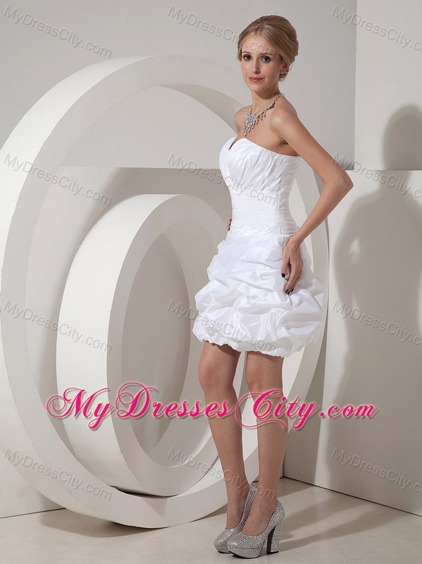 White Column Short Taffeta Ruches Clasp Handle Party Dress