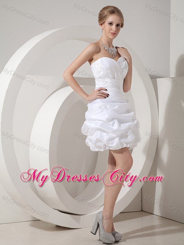 White Column Short Taffeta Ruches Clasp Handle Party Dress