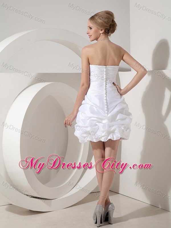 White Column Short Taffeta Ruches Clasp Handle Party Dress