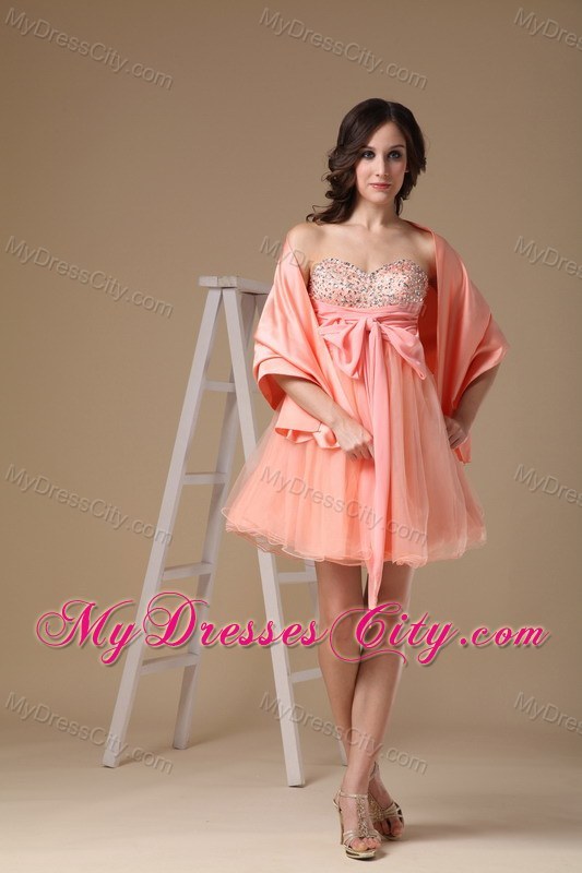 A-line Sweetheart Short Organza Beading Party Dress with Shawl