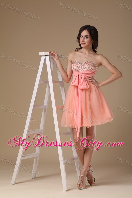 A-line Sweetheart Short Organza Beading Party Dress with Shawl