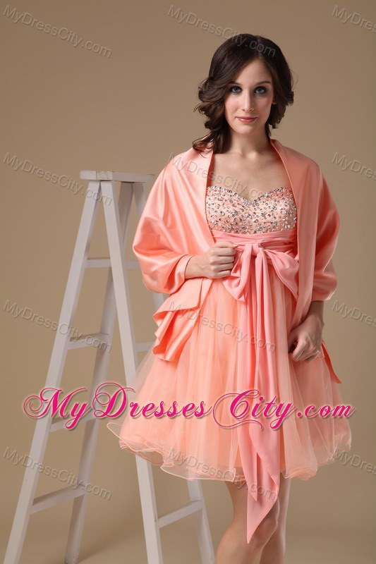 A-line Sweetheart Short Organza Beading Party Dress with Shawl