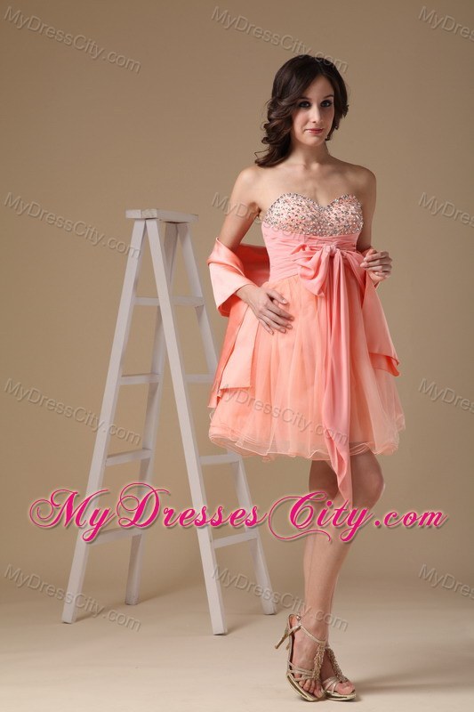 A-line Sweetheart Short Organza Beading Party Dress with Shawl