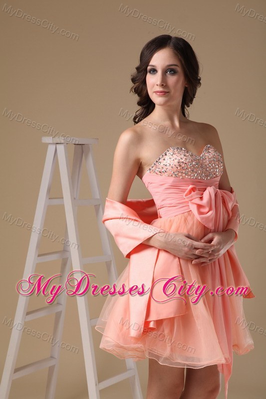 A-line Sweetheart Short Organza Beading Party Dress with Shawl