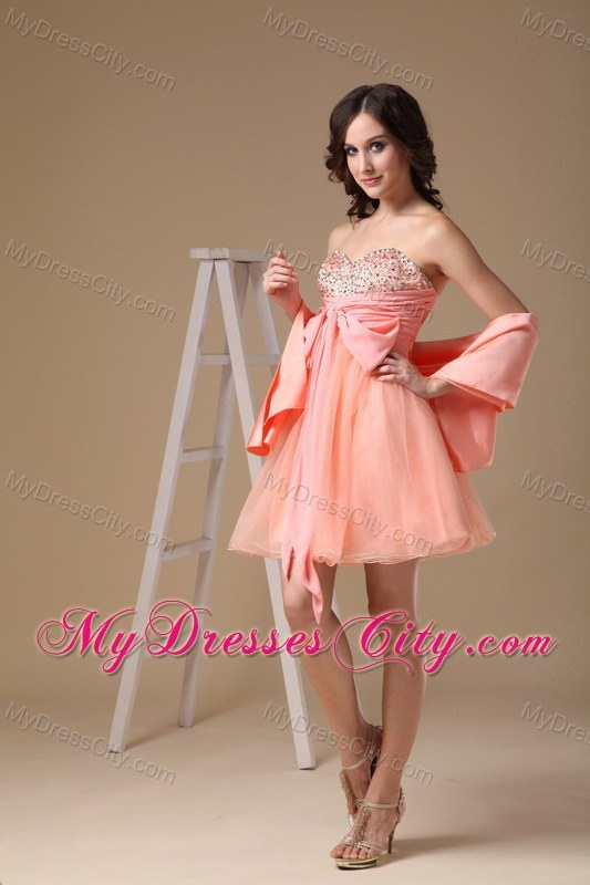 A-line Sweetheart Short Organza Beading Party Dress with Shawl