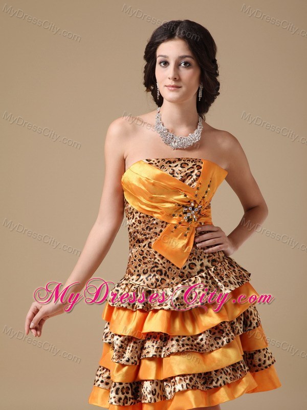 Multi-color Taffeta and Leopard Mini Party Gowns with Beading