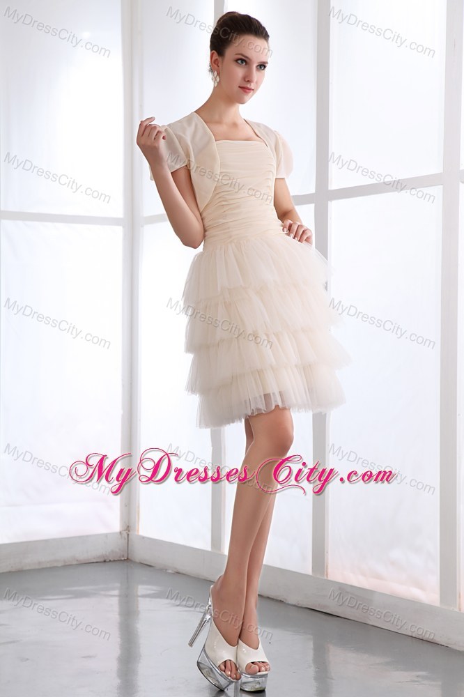 Champagne Tulle Ruffled Layers Prom Dress with Jacket