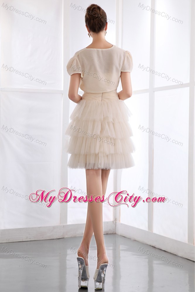 Champagne Tulle Ruffled Layers Prom Dress with Jacket