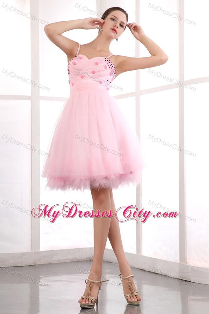 Pink A-line Spaghetti Straps Beading Short Party Dress