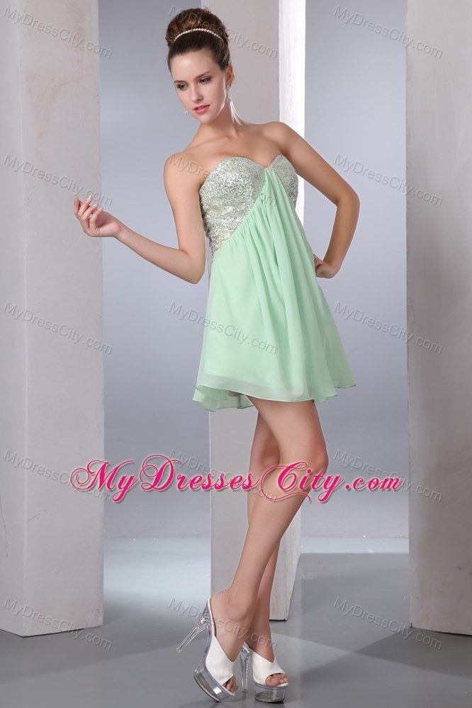 Apple Green Short Party Dress with Chiffon and Sequins