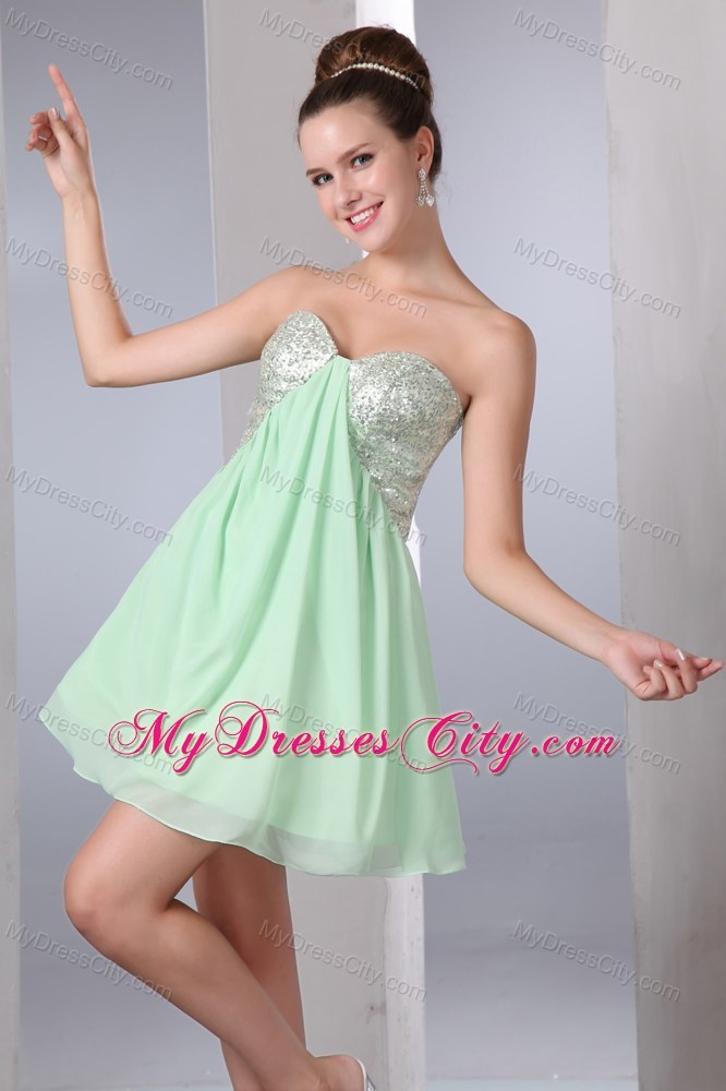 Apple Green Short Party Dress with Chiffon and Sequins