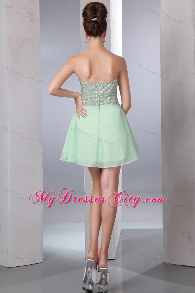 Apple Green Short Party Dress with Chiffon and Sequins