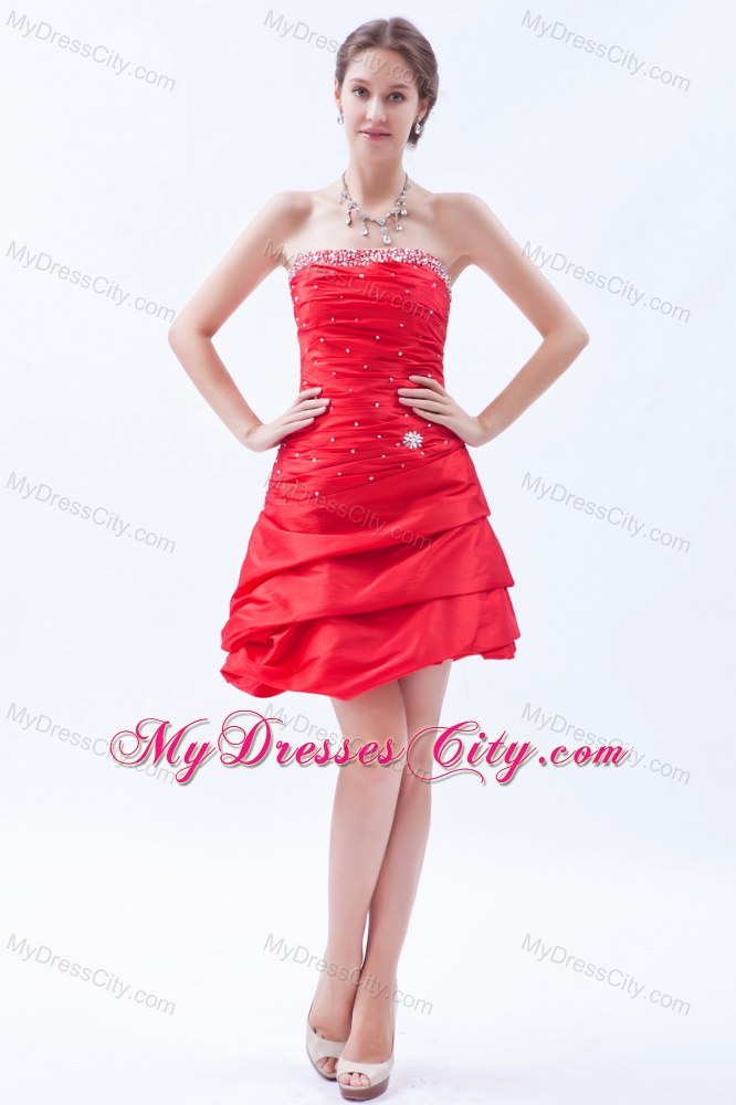 Princess Red Mini-length Taffeta Beading Prom Dress for Party