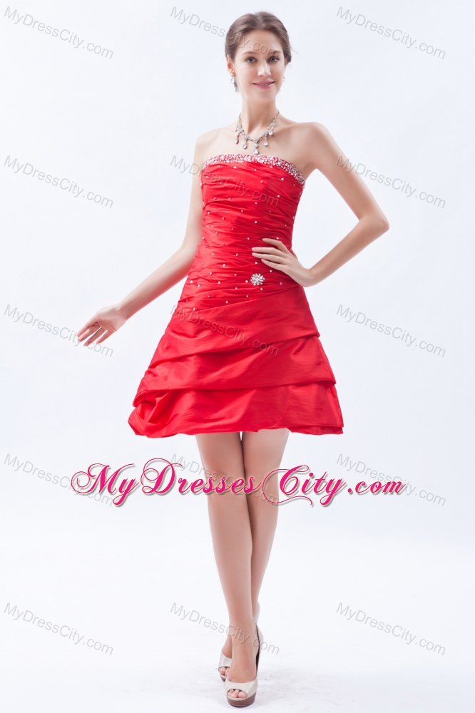 Princess Red Mini-length Taffeta Beading Prom Dress for Party