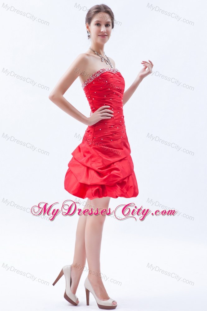 Princess Red Mini-length Taffeta Beading Prom Dress for Party