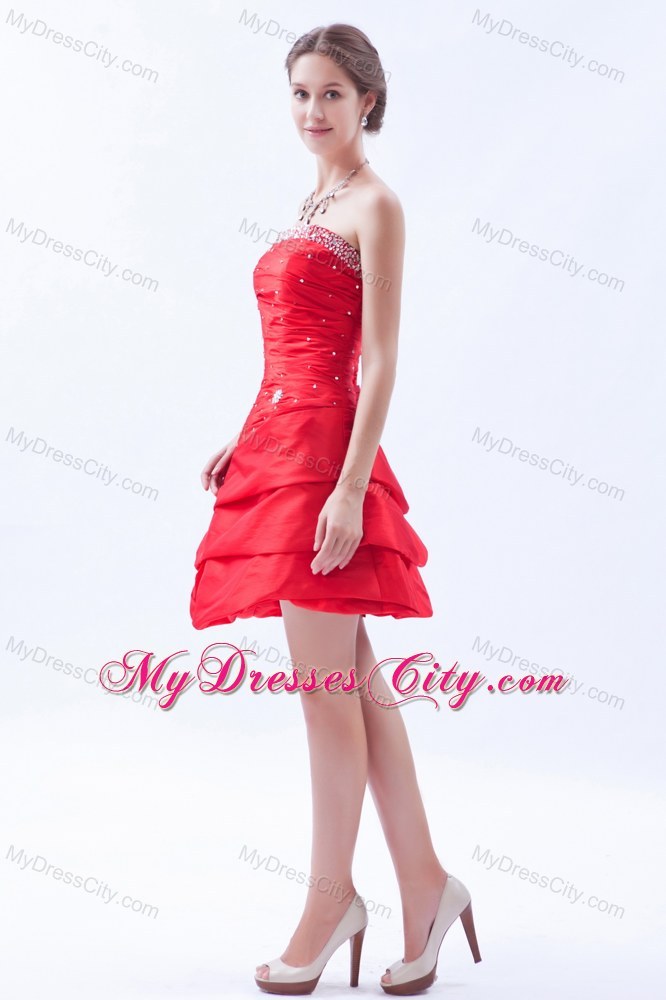 Princess Red Mini-length Taffeta Beading Prom Dress for Party