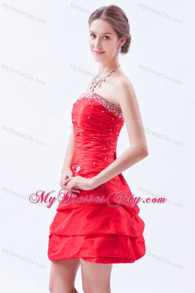 Princess Red Mini-length Taffeta Beading Prom Dress for Party