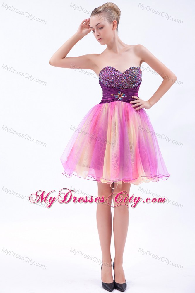 Multi-color Sweetheart Short Beading Party Dress with Leopard