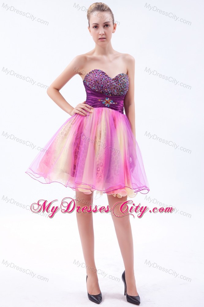 Multi-color Sweetheart Short Beading Party Dress with Leopard