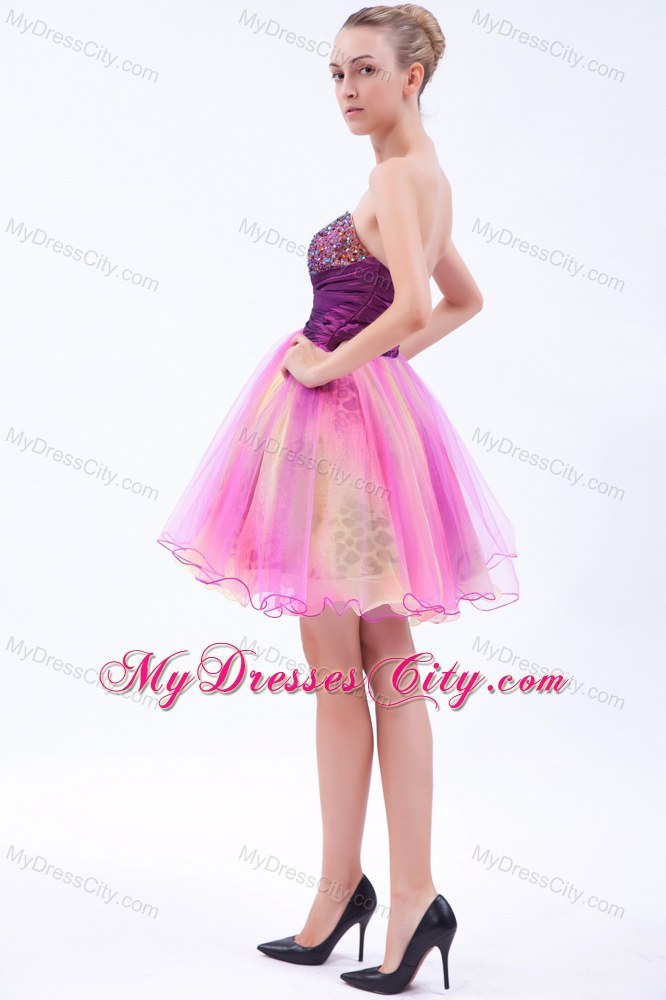 Multi-color Sweetheart Short Beading Party Dress with Leopard