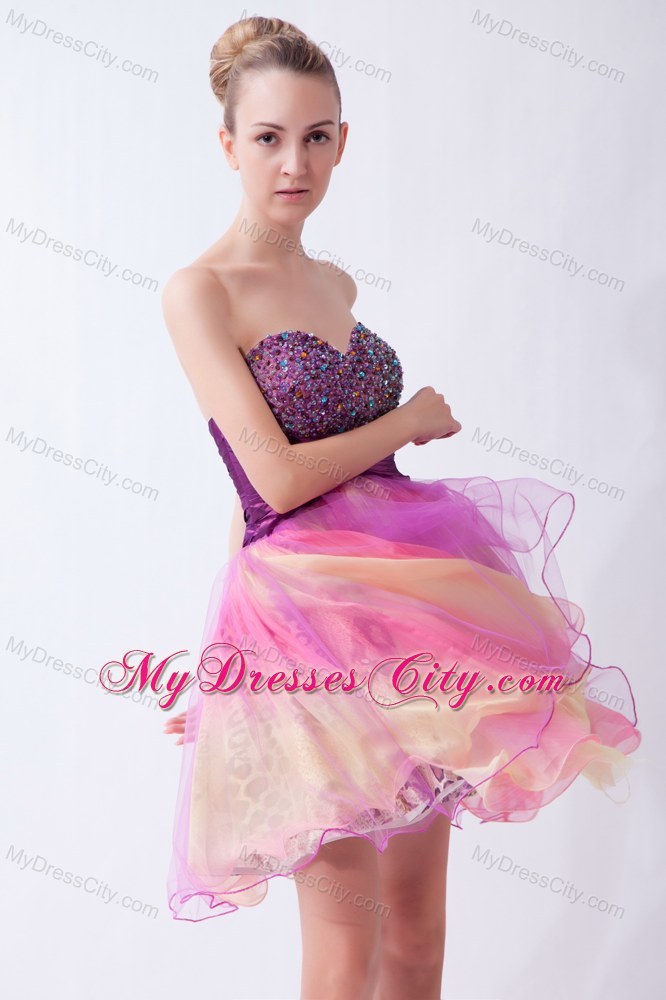 Multi-color Sweetheart Short Beading Party Dress with Leopard