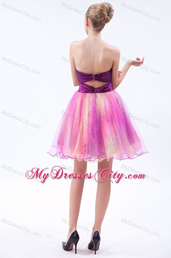 Multi-color Sweetheart Short Beading Party Dress with Leopard