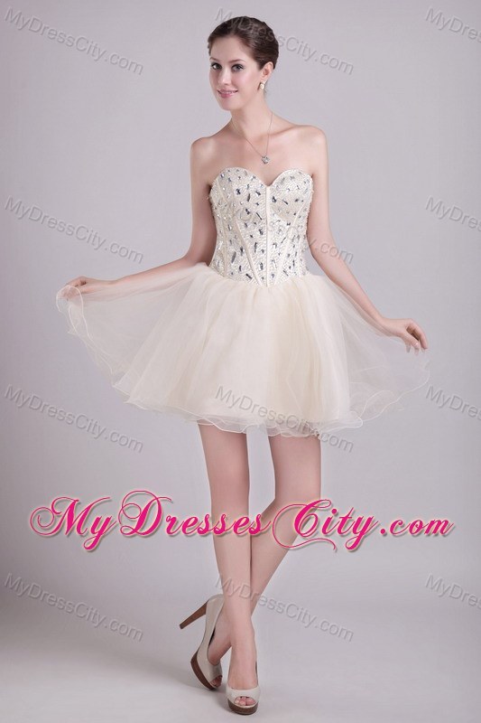 A-line Short Organza Rhinestone Party Dress in Champagne