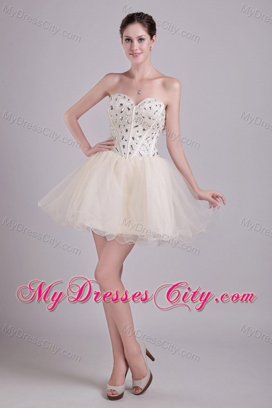 A-line Short Organza Rhinestone Party Dress in Champagne