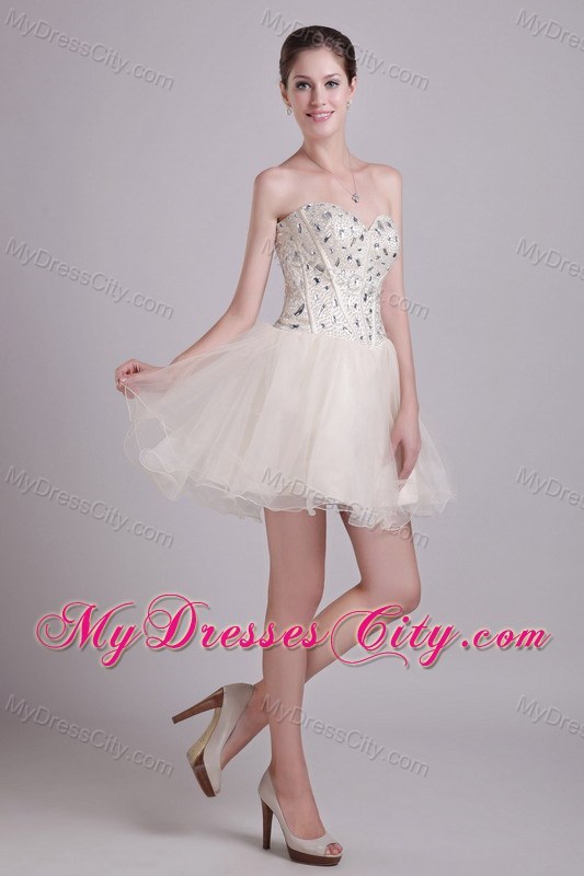 A-line Short Organza Rhinestone Party Dress in Champagne