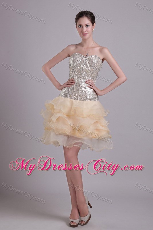 Organza and Sequins Sweetheart Champagne Short Party Dress