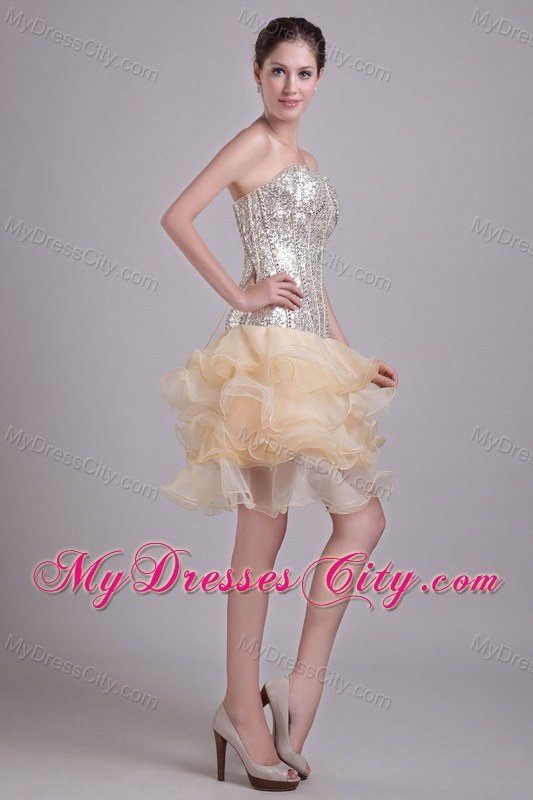 Organza and Sequins Sweetheart Champagne Short Party Dress