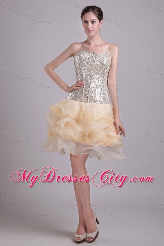 Organza and Sequins Sweetheart Champagne Short Party Dress