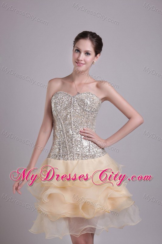 Organza and Sequins Sweetheart Champagne Short Party Dress