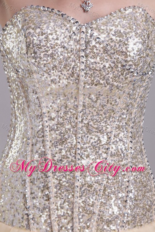 Organza and Sequins Sweetheart Champagne Short Party Dress