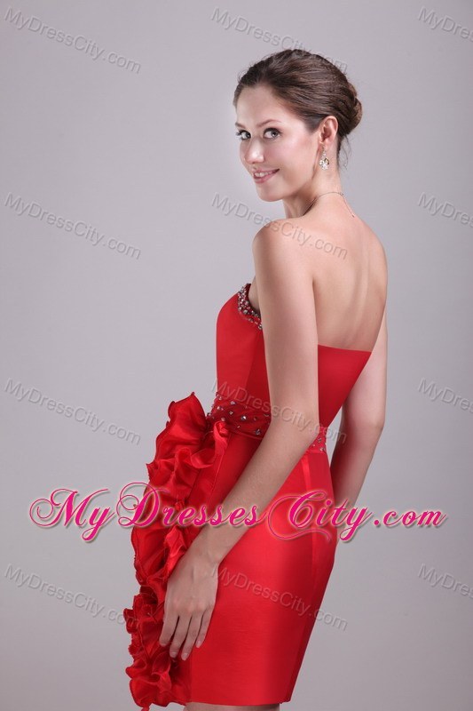 Sweetheart Red Column Mini Satin Beading Prom Dress for Party