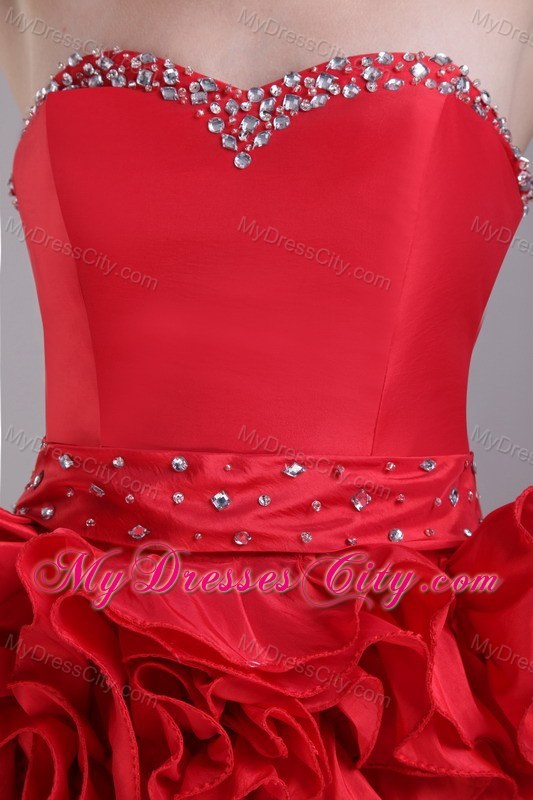 Sweetheart Red Column Mini Satin Beading Prom Dress for Party