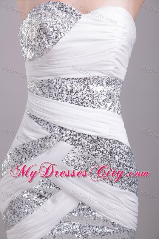 Sweetheart White Short Chiffon and Sequin Prom Party Dress