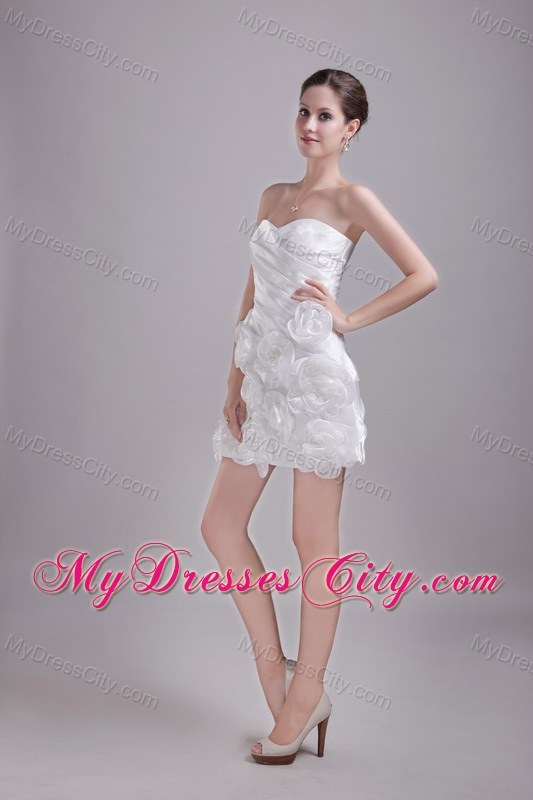 White Sweetheart Short Taffeta Handmade Flowers Party Dress