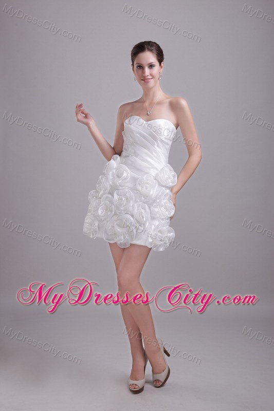 White Sweetheart Short Taffeta Handmade Flowers Party Dress