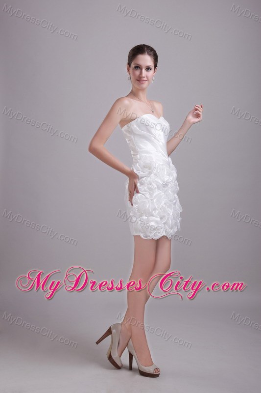 White Sweetheart Short Taffeta Handmade Flowers Party Dress