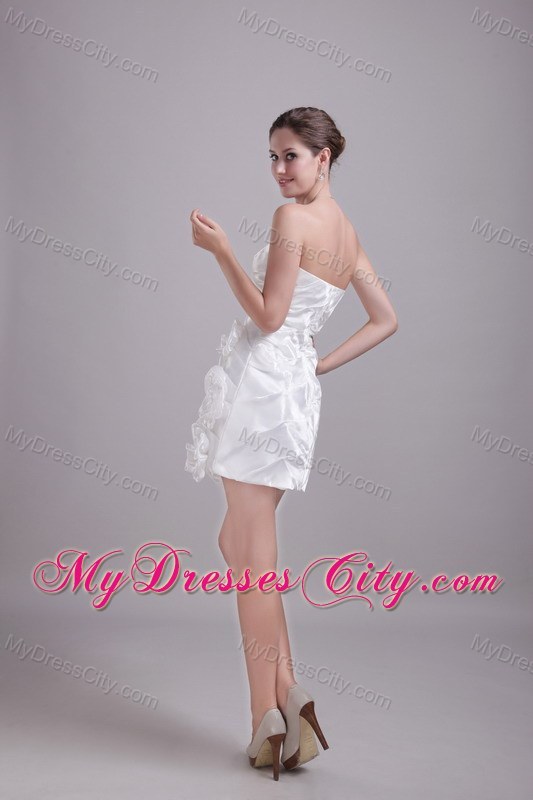 White Sweetheart Short Taffeta Handmade Flowers Party Dress