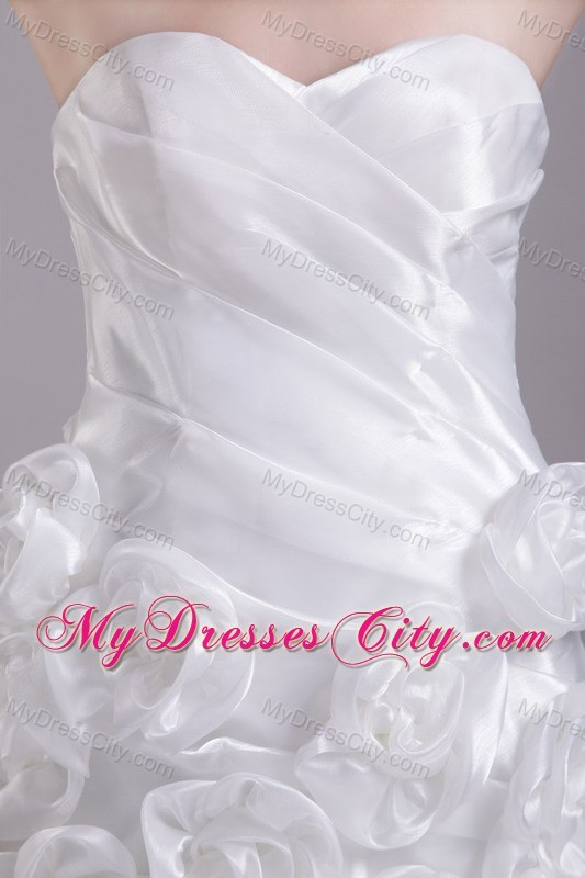 White Sweetheart Short Taffeta Handmade Flowers Party Dress