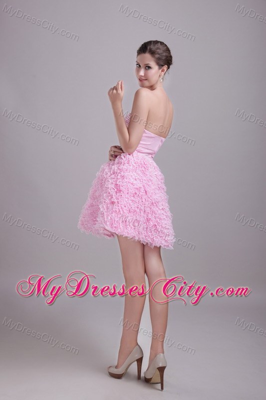 Beaded Decorate Waist Nylon Lace Baby Pink Party Dress