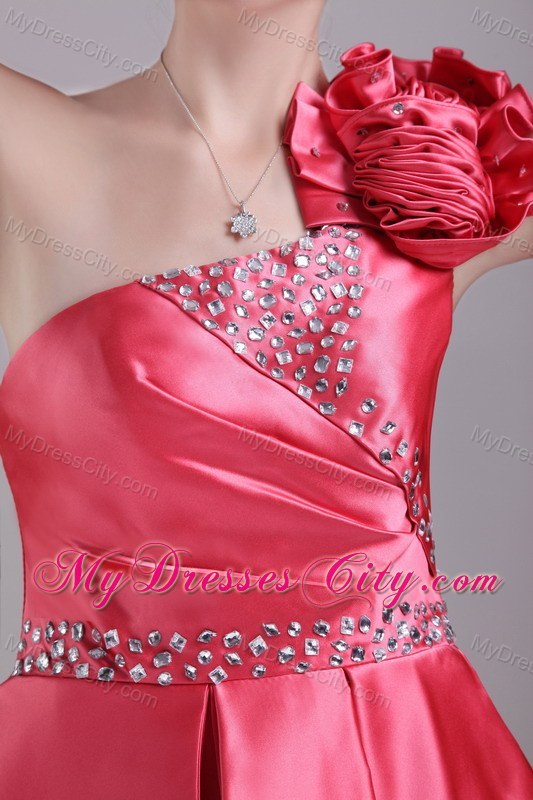 A-Line Red One Shoulder Flower Mini-length Party Prom Dress