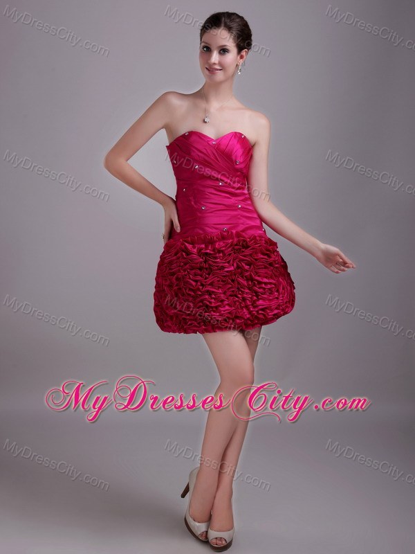 Short Hot Pink Sweetheart Taffeta Party Dress with Ruffles