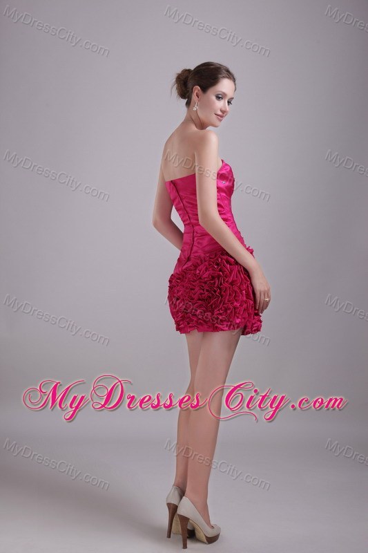 Short Hot Pink Sweetheart Taffeta Party Dress with Ruffles