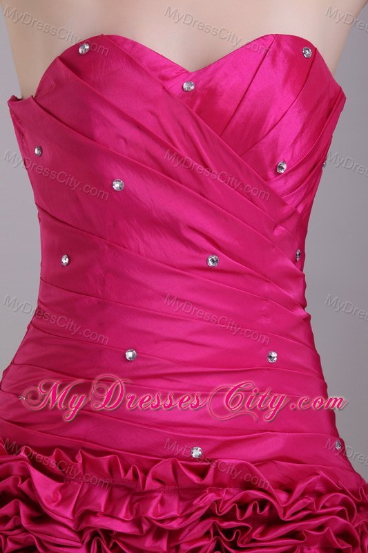 Short Hot Pink Sweetheart Taffeta Party Dress with Ruffles