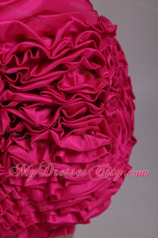 Short Hot Pink Sweetheart Taffeta Party Dress with Ruffles